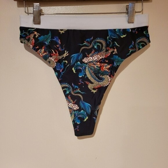 Shein Chinese Dragon Printed High Waisted Cheeky Bikini Swim Bottoms Size M - Picture 6 of 9